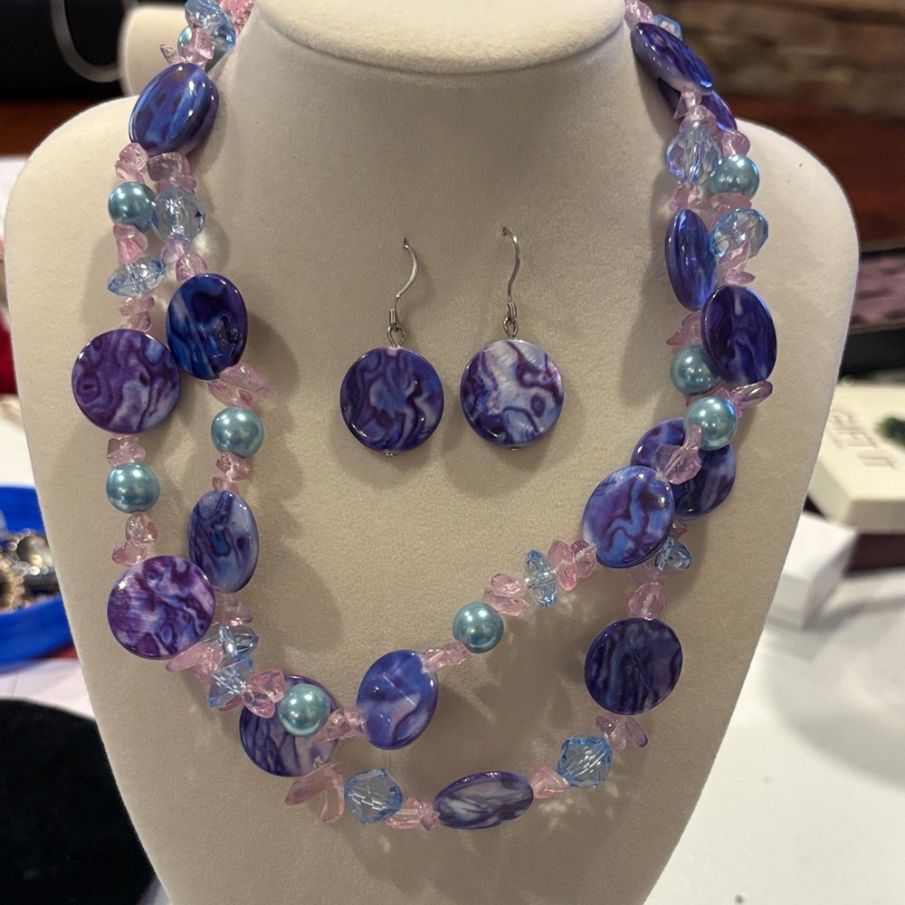 Vibrant Purple and Pink Beaded Necklace Set